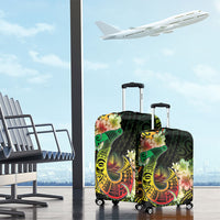 Hawaii Discoverers Day Luggage Cover Polynesian Fish Hook With Hibiscus Reggae