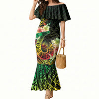 Hawaii Discoverers Day Mermaid Dress Polynesian Fish Hook With Hibiscus Reggae