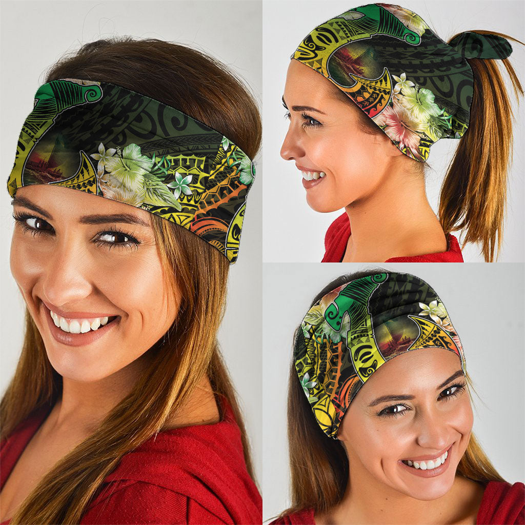 Hawaii Discoverers Day Neck Gaiter Polynesian Fish Hook With Hibiscus Reggae