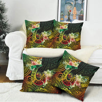 Hawaii Discoverers Day Pillow Cover Polynesian Fish Hook With Hibiscus Reggae