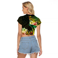 Hawaii Discoverers Day Raglan Cropped T Shirt Polynesian Fish Hook With Hibiscus Reggae