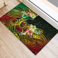 Hawaii Discoverers Day Rubber Doormat Polynesian Fish Hook With Hibiscus Reggae