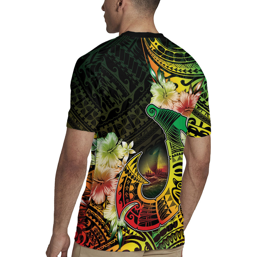 Hawaii Discoverers Day Rugby Jersey Polynesian Fish Hook With Hibiscus Reggae