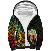 Hawaii Discoverers Day Sherpa Hoodie Polynesian Fish Hook With Hibiscus Reggae