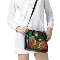 Hawaii Discoverers Day Shoulder Handbag Polynesian Fish Hook With Hibiscus Reggae