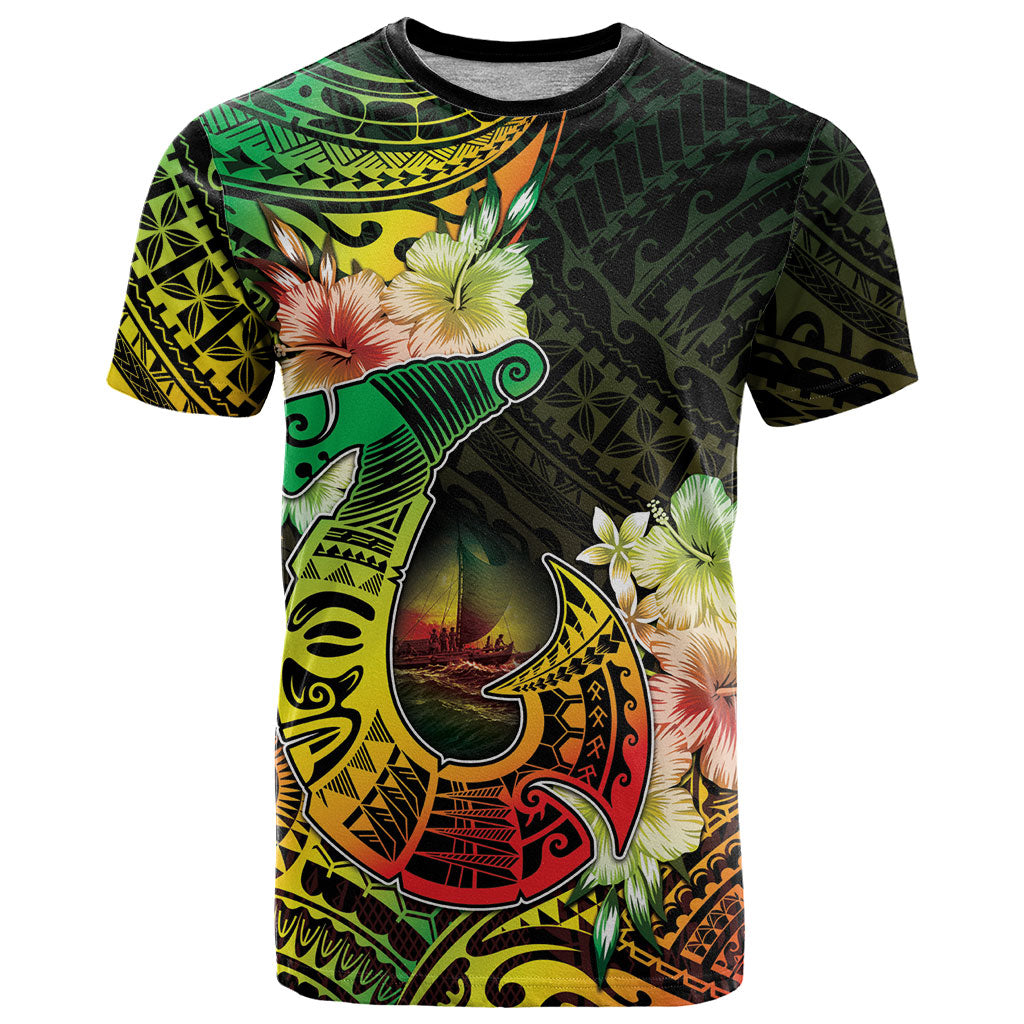 Hawaii Discoverers Day T Shirt Polynesian Fish Hook With Hibiscus Reggae