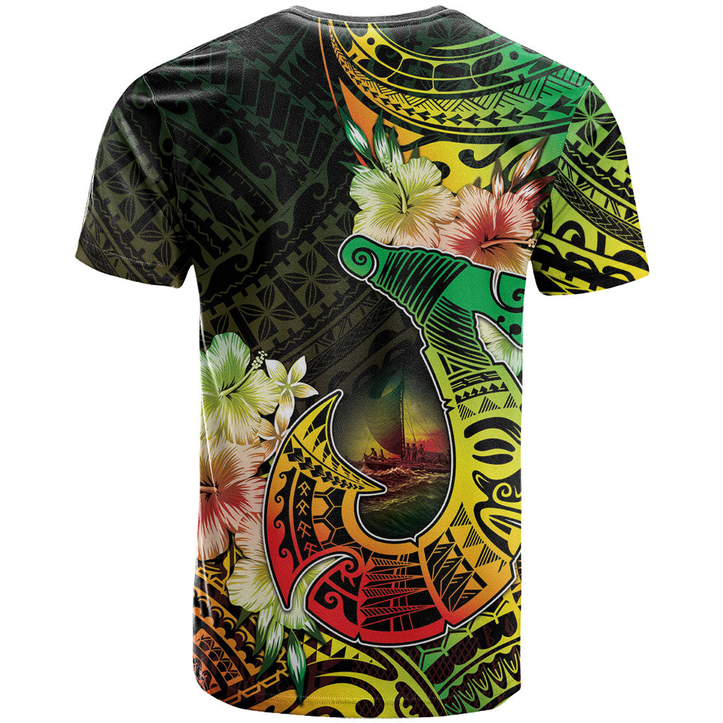 Hawaii Discoverers Day T Shirt Polynesian Fish Hook With Hibiscus Reggae