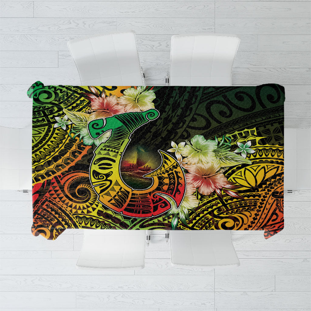 Hawaii Discoverers Day Tablecloth Polynesian Fish Hook With Hibiscus Reggae