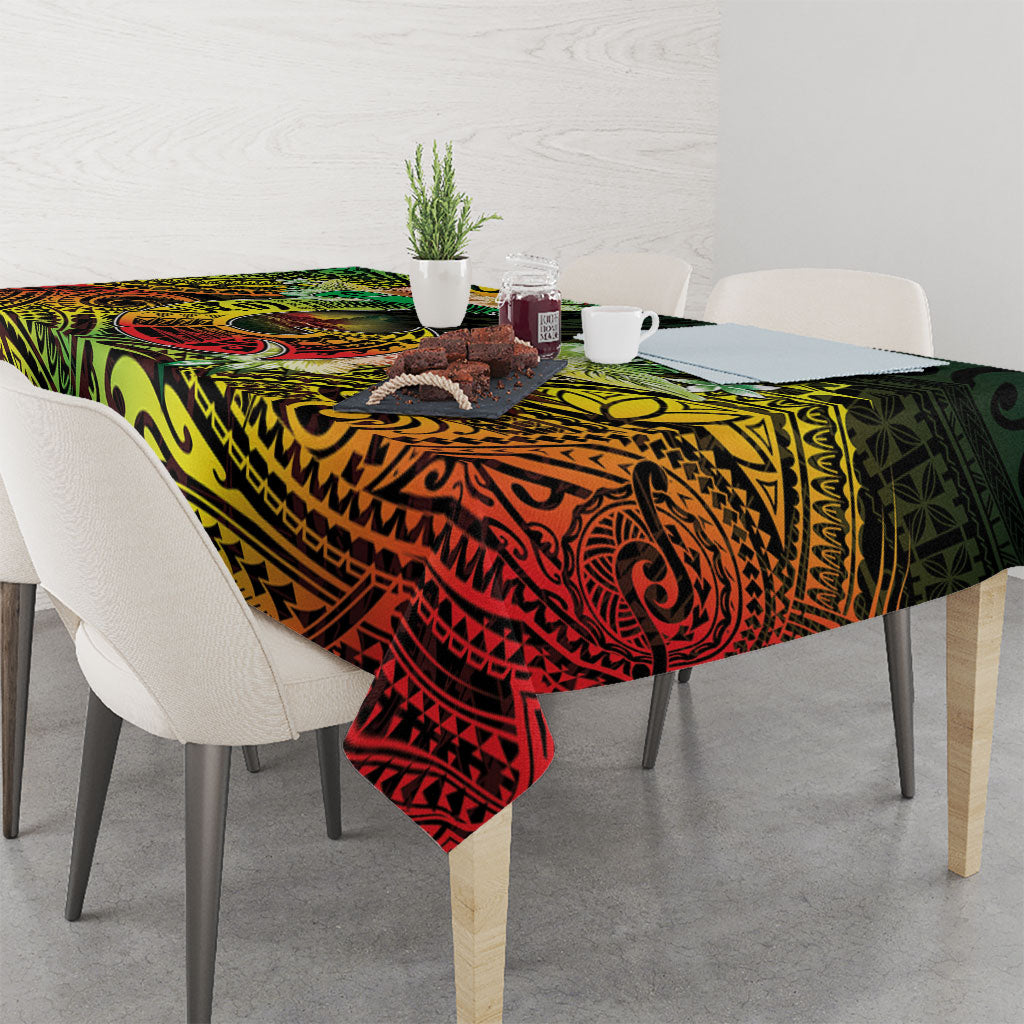 Hawaii Discoverers Day Tablecloth Polynesian Fish Hook With Hibiscus Reggae