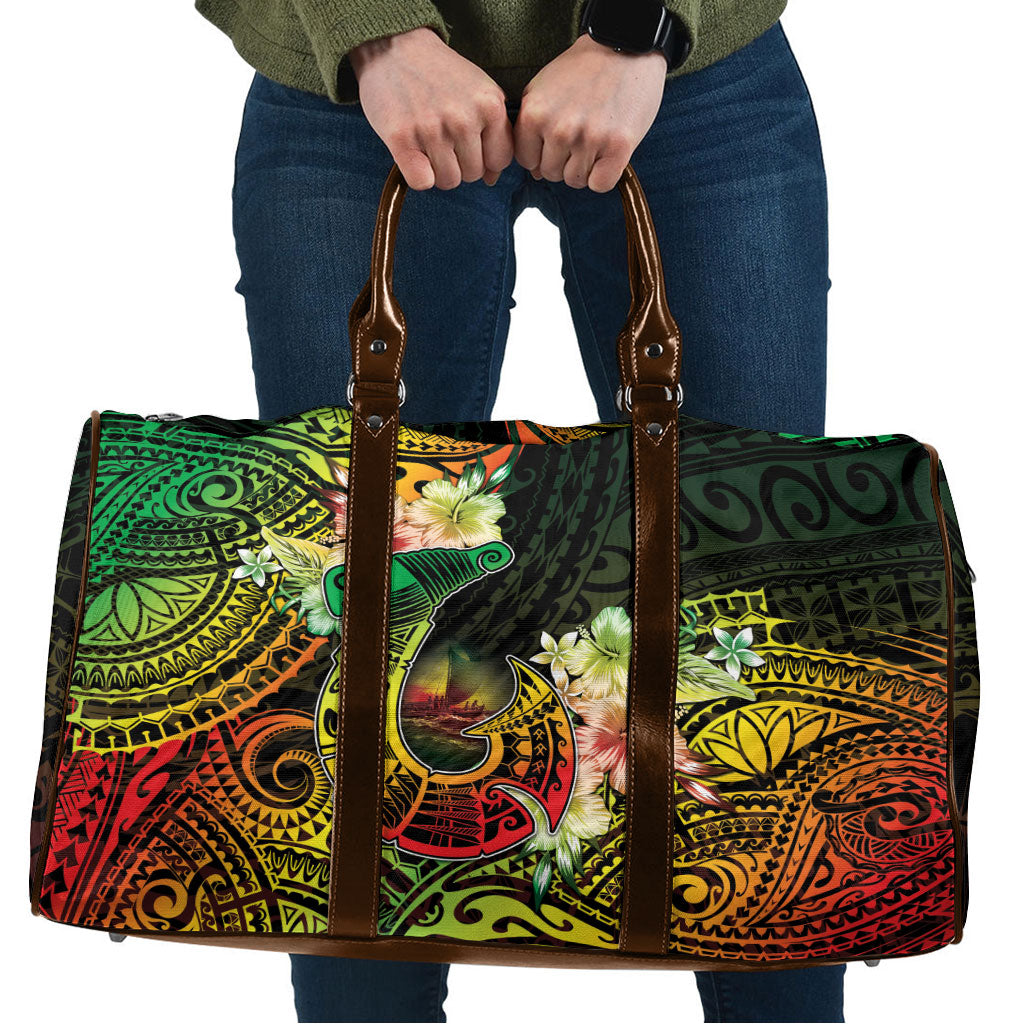 Hawaii Discoverers Day Travel Bag Polynesian Fish Hook With Hibiscus Reggae