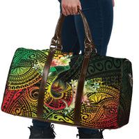 Hawaii Discoverers Day Travel Bag Polynesian Fish Hook With Hibiscus Reggae