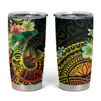 Hawaii Discoverers Day Tumbler Cup Polynesian Fish Hook With Hibiscus Reggae
