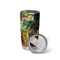 Hawaii Discoverers Day Tumbler Cup Polynesian Fish Hook With Hibiscus Reggae
