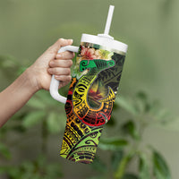 Hawaii Discoverers Day Tumbler With Handle Polynesian Fish Hook With Hibiscus Reggae