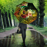 Hawaii Discoverers Day Umbrella Polynesian Fish Hook With Hibiscus Reggae