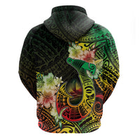 Hawaii Discoverers Day Zip Hoodie Polynesian Fish Hook With Hibiscus Reggae