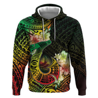 Hawaii Discoverers Day Zip Hoodie Polynesian Fish Hook With Hibiscus Reggae