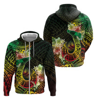 Hawaii Discoverers Day Zip Hoodie Polynesian Fish Hook With Hibiscus Reggae