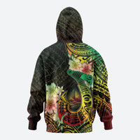 Hawaii Discoverers Day Zip Hoodie Polynesian Fish Hook With Hibiscus Reggae