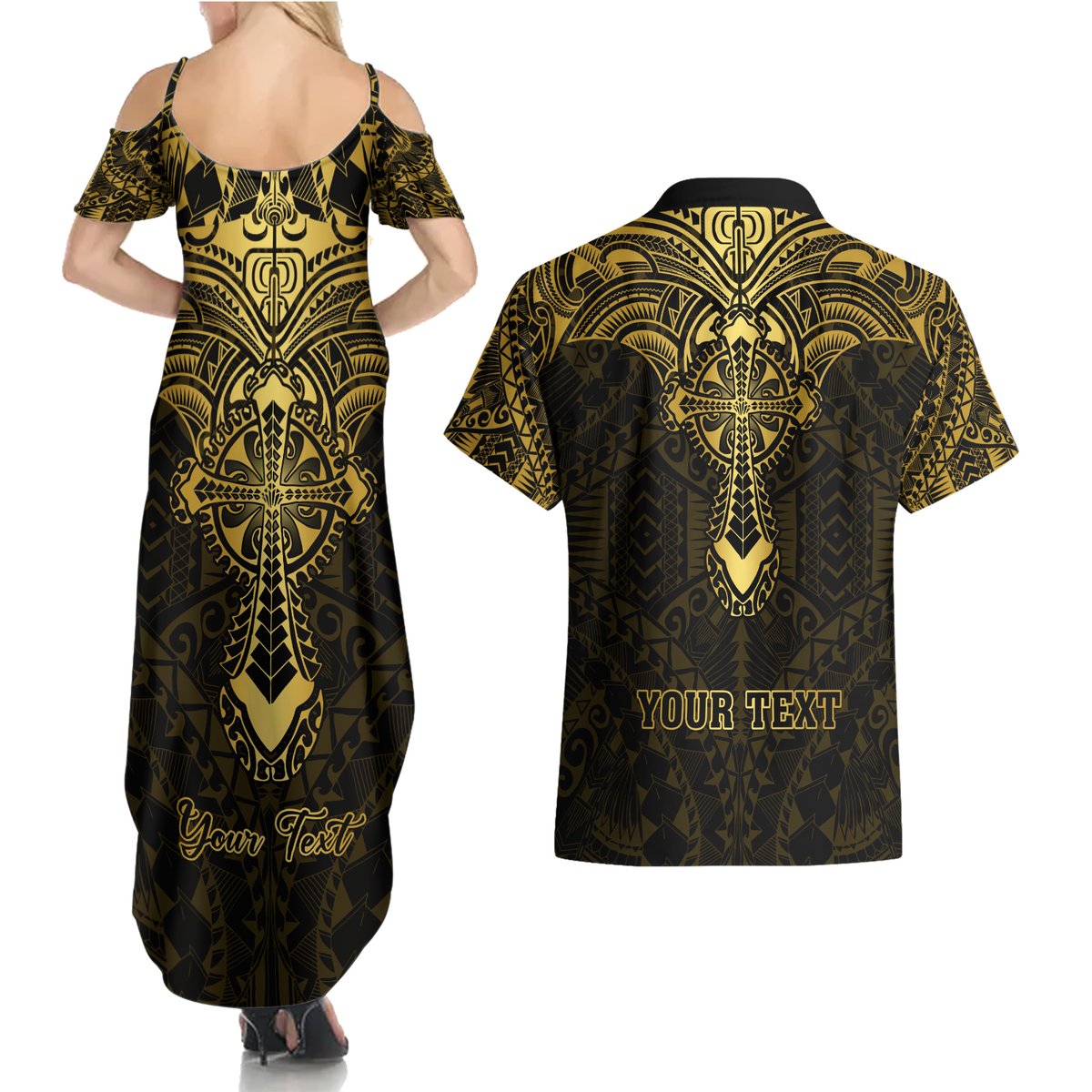 Personalized Polynesia Couples Matching Summer Maxi Dress and Hawaiian Shirt With Christian Cross LT05 - Polynesian Pride