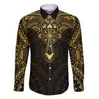 Personalized Polynesia Family Matching Long Sleeve Bodycon Dress and Hawaiian Shirt With Christian Cross LT05 Dad's Shirt - Long Sleeve Gold - Polynesian Pride