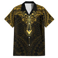 Personalized Polynesia Family Matching Off Shoulder Maxi Dress and Hawaiian Shirt With Christian Cross LT05 Dad's Shirt - Short Sleeve Gold - Polynesian Pride