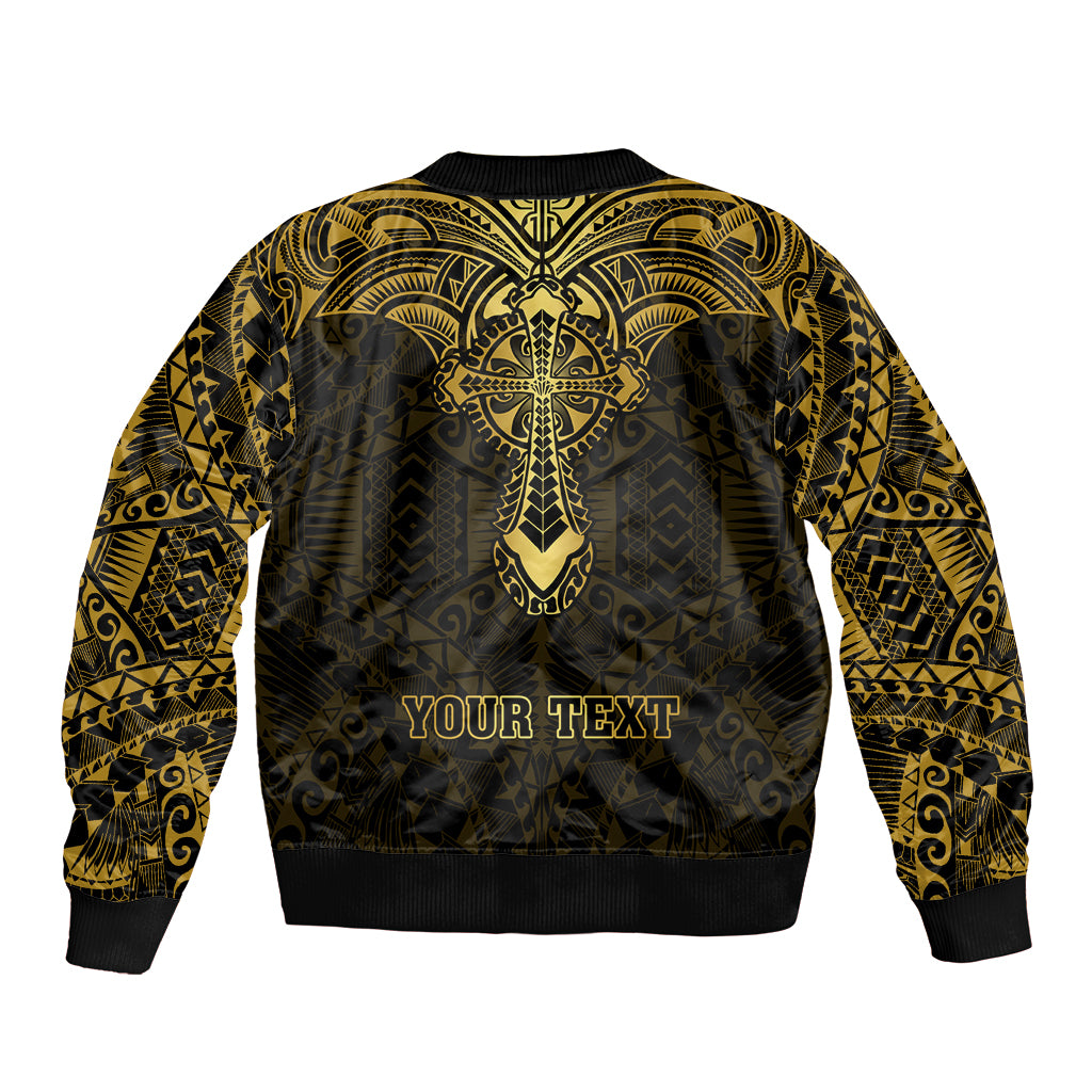 Personalized Polynesia Sleeve Zip Bomber Jacket With Christian Cross LT05 - Polynesian Pride