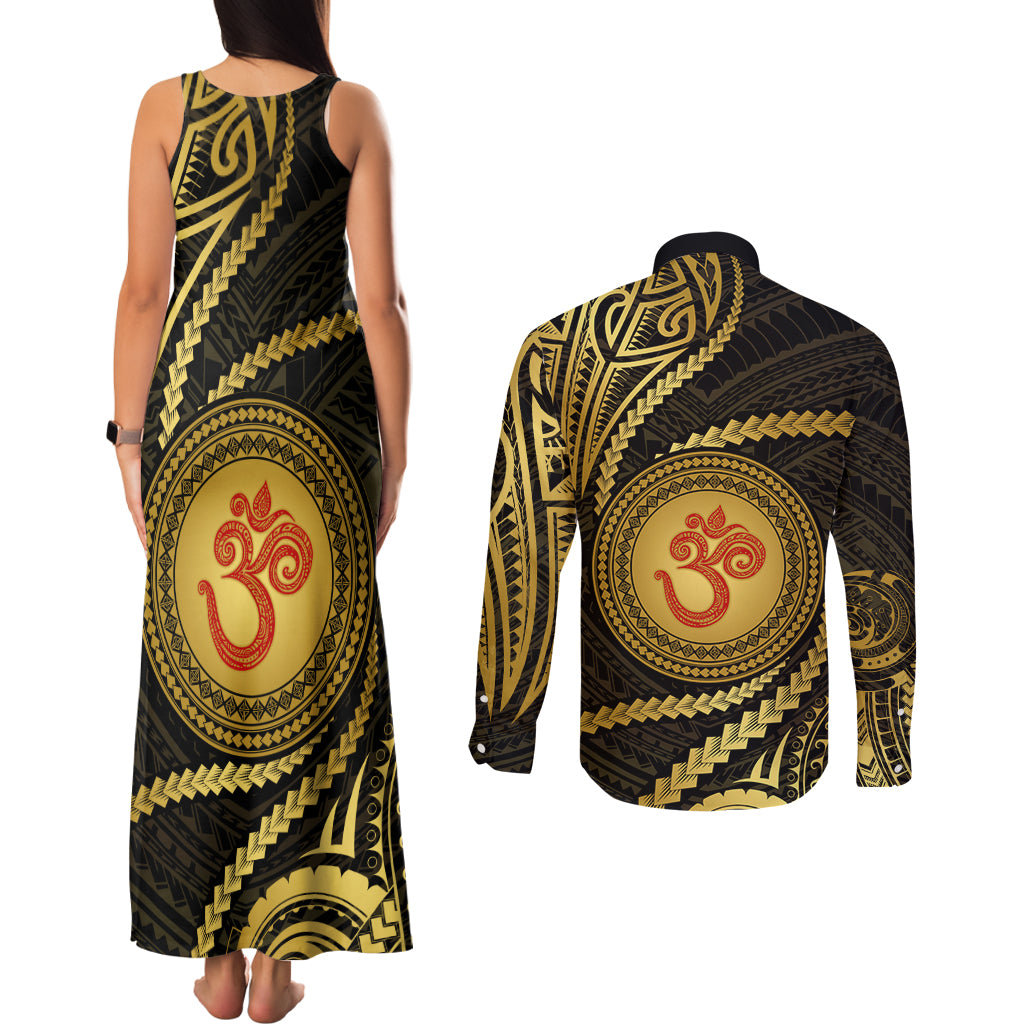 Polynesia Couples Matching Tank Maxi Dress and Long Sleeve Button Shirt With Hindu Om Symbol LT05 - Polynesian Pride