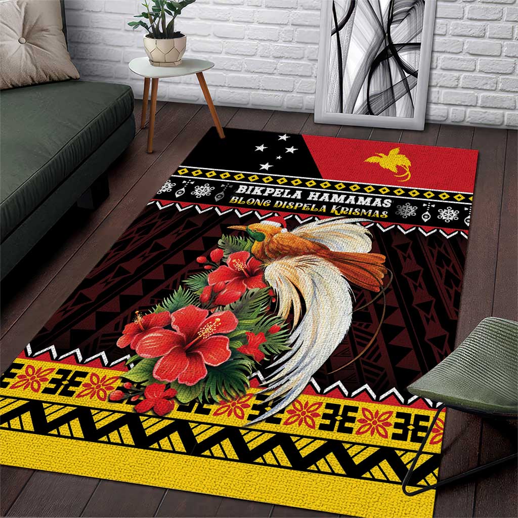 Papua New Guinea Christmas Area Rug Bird Of Paradise Hamamas Krismas LT05 Black - Polynesian Pride