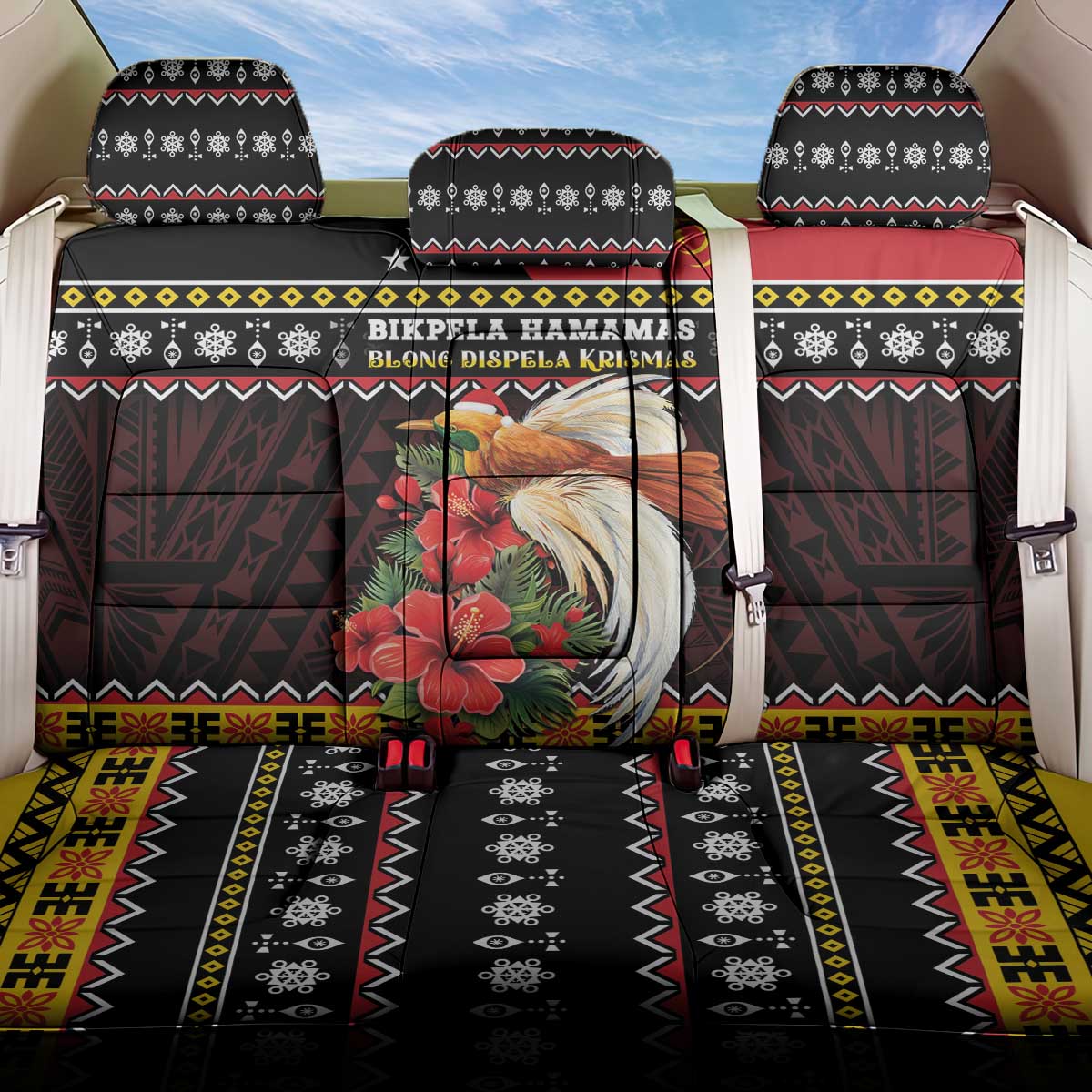 Papua New Guinea Christmas Back Car Seat Cover Bird Of Paradise Hamamas Krismas LT05 One Size Black - Polynesian Pride