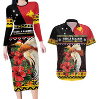 Papua New Guinea Christmas Couples Matching Long Sleeve Bodycon Dress and Hawaiian Shirt Bird Of Paradise Hamamas Krismas LT05 Black - Polynesian Pride