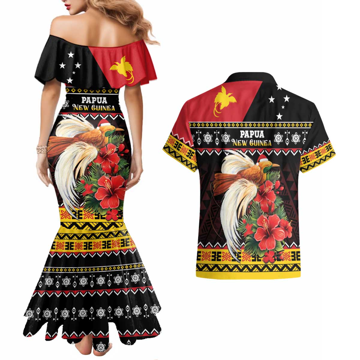 Papua New Guinea Christmas Couples Matching Mermaid Dress and Hawaiian Shirt Bird Of Paradise Hamamas Krismas LT05 - Polynesian Pride