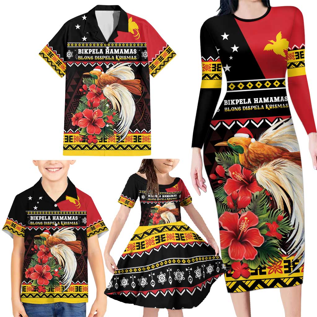 Papua New Guinea Christmas Family Matching Long Sleeve Bodycon Dress and Hawaiian Shirt Bird Of Paradise Hamamas Krismas LT05 - Polynesian Pride