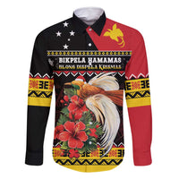 Papua New Guinea Christmas Family Matching Mermaid Dress and Hawaiian Shirt Bird Of Paradise Hamamas Krismas LT05 Dad's Shirt - Long Sleeve Black - Polynesian Pride