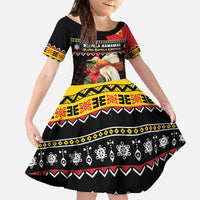 Papua New Guinea Christmas Family Matching Off The Shoulder Long Sleeve Dress and Hawaiian Shirt Bird Of Paradise Hamamas Krismas LT05 Daughter's Dress Black - Polynesian Pride