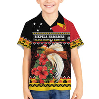 Papua New Guinea Christmas Family Matching Off The Shoulder Long Sleeve Dress and Hawaiian Shirt Bird Of Paradise Hamamas Krismas LT05 Son's Shirt Black - Polynesian Pride