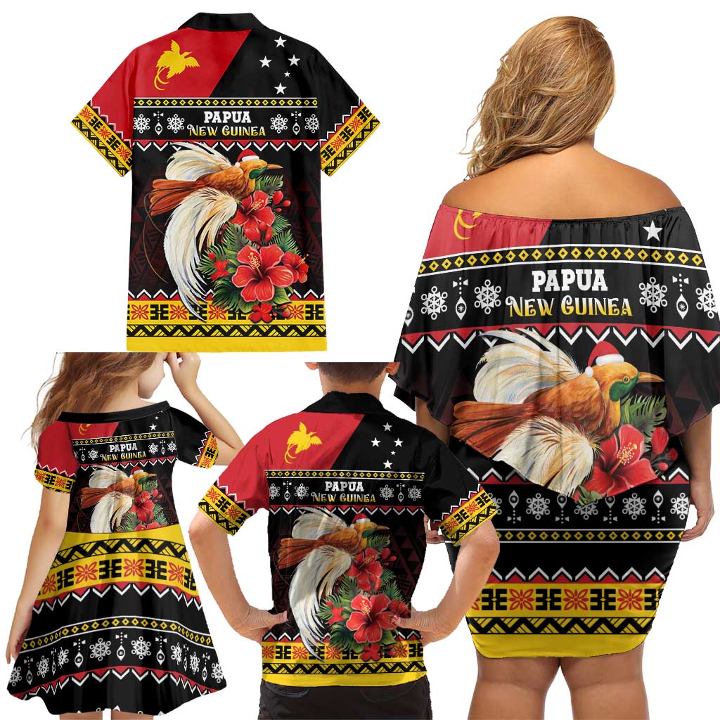 Papua New Guinea Christmas Family Matching Off Shoulder Short Dress and Hawaiian Shirt Bird Of Paradise Hamamas Krismas LT05 - Polynesian Pride