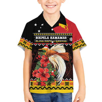 Papua New Guinea Christmas Family Matching Off Shoulder Short Dress and Hawaiian Shirt Bird Of Paradise Hamamas Krismas LT05 Son's Shirt Black - Polynesian Pride