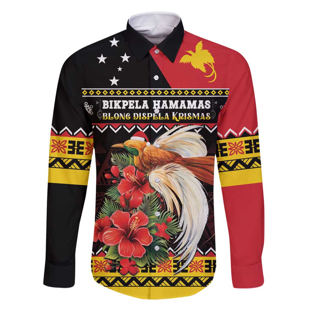 Papua New Guinea Christmas Family Matching Tank Maxi Dress and Hawaiian Shirt Bird Of Paradise Hamamas Krismas LT05 Dad's Shirt - Long Sleeve Black - Polynesian Pride