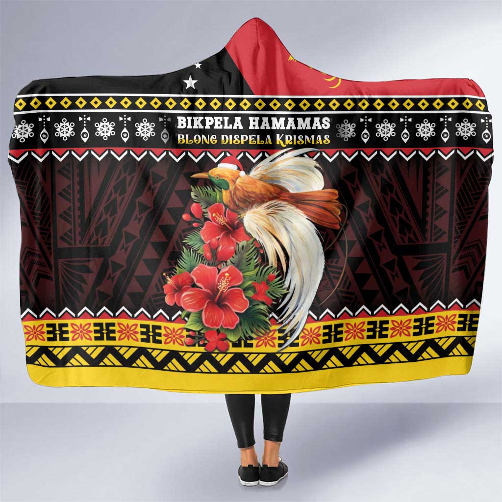 Papua New Guinea Christmas Hooded Blanket Bird Of Paradise Hamamas Krismas LT05 One Size Black - Polynesian Pride