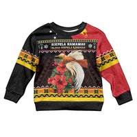 Papua New Guinea Christmas Kid Ugly Christmas Sweater Bird Of Paradise Hamamas Krismas LT05 Kid Black - Polynesian Pride