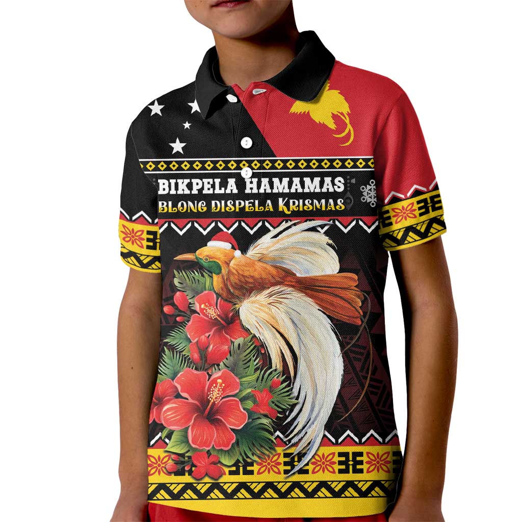 Papua New Guinea Christmas Kid Polo Shirt Bird Of Paradise Hamamas Krismas LT05 Kid Black - Polynesian Pride