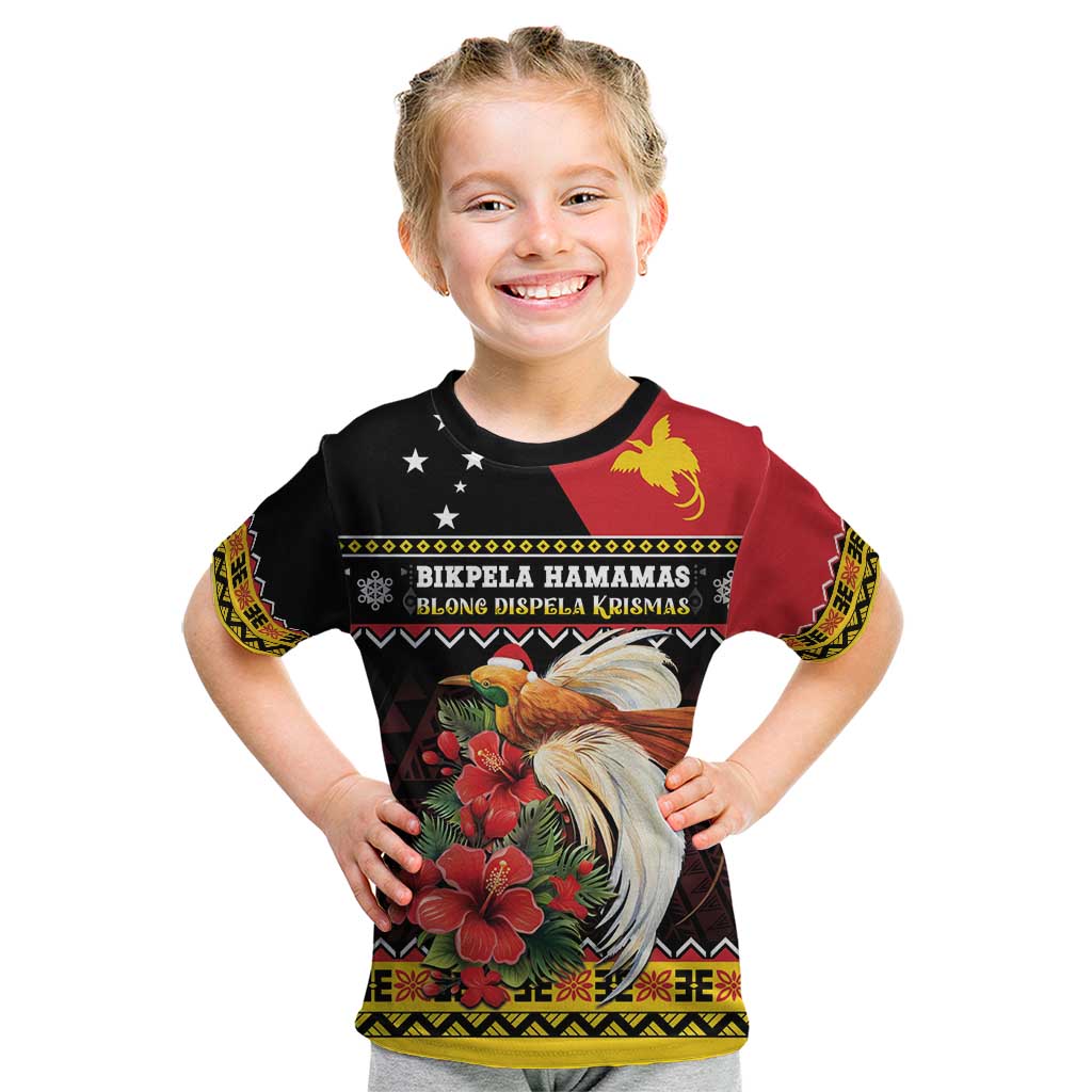 Papua New Guinea Christmas Kid T Shirt Bird Of Paradise Hamamas Krismas LT05 Black - Polynesian Pride