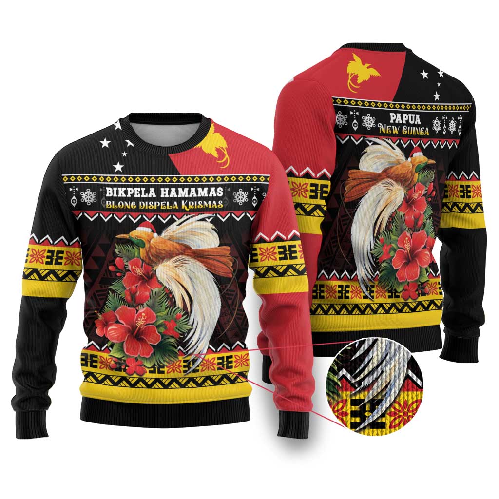 Papua New Guinea Christmas Ugly Christmas Sweater Bird Of Paradise Hamamas Krismas LT05 Black - Polynesian Pride