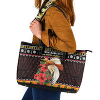 Papua New Guinea Christmas Leather Tote Bag Bird Of Paradise Hamamas Krismas LT05 Black - Polynesian Pride