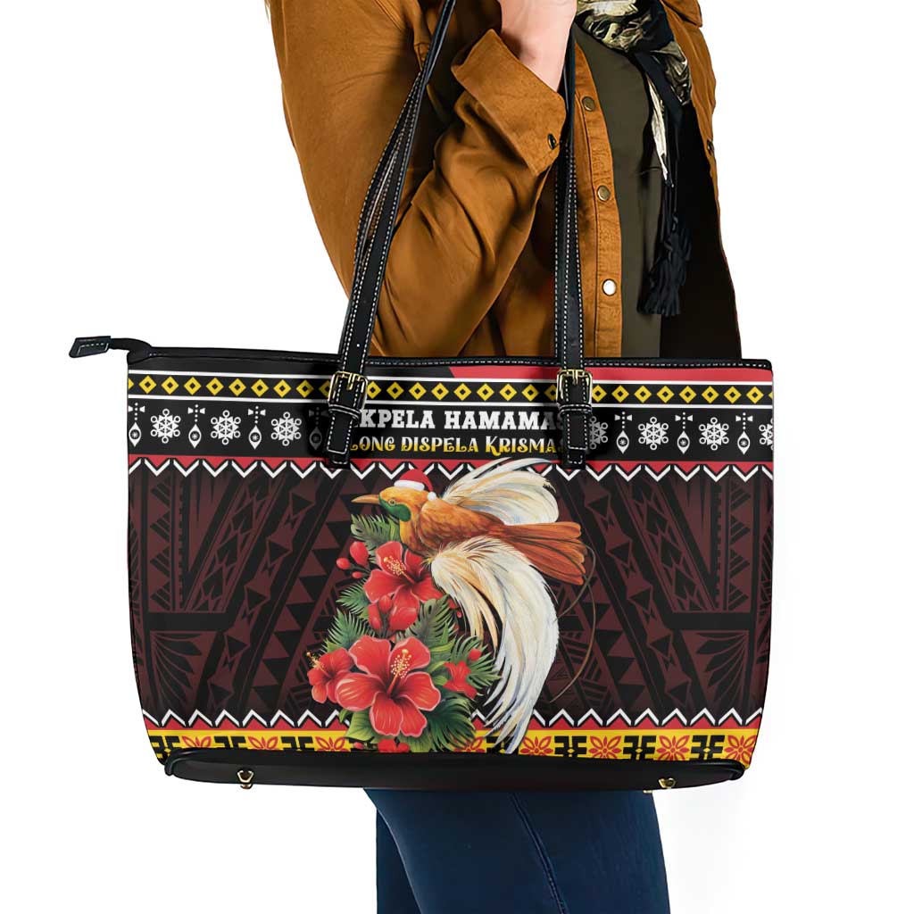 Papua New Guinea Christmas Leather Tote Bag Bird Of Paradise Hamamas Krismas LT05 - Polynesian Pride