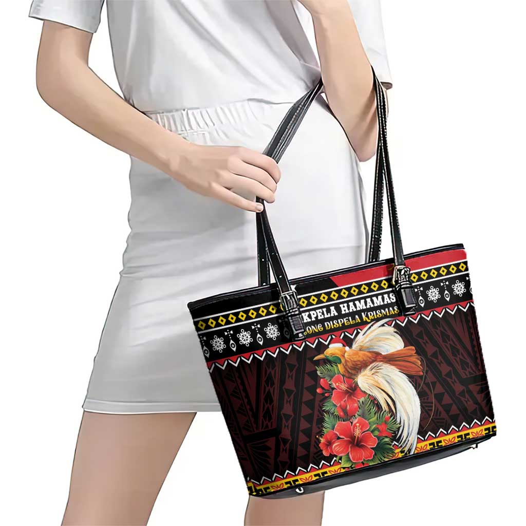 Papua New Guinea Christmas Leather Tote Bag Bird Of Paradise Hamamas Krismas LT05 - Polynesian Pride