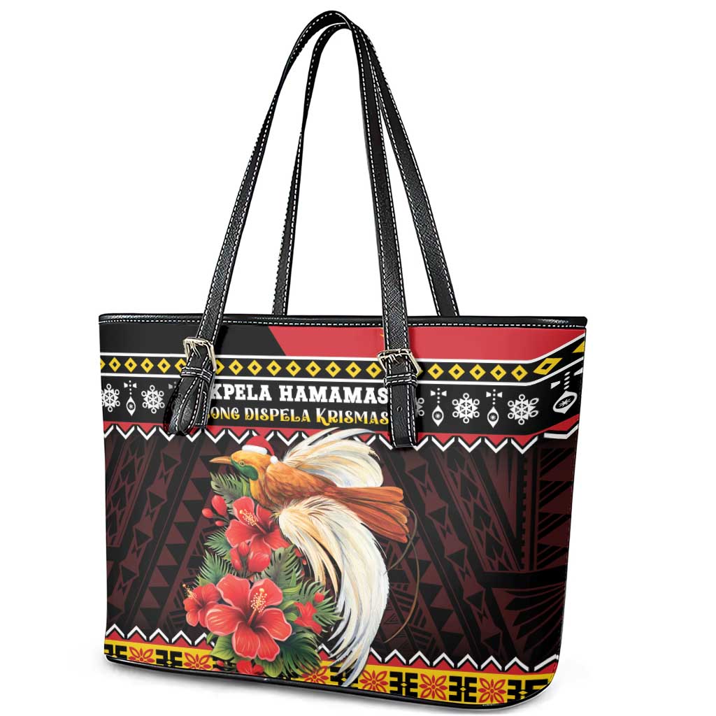 Papua New Guinea Christmas Leather Tote Bag Bird Of Paradise Hamamas Krismas LT05 - Polynesian Pride