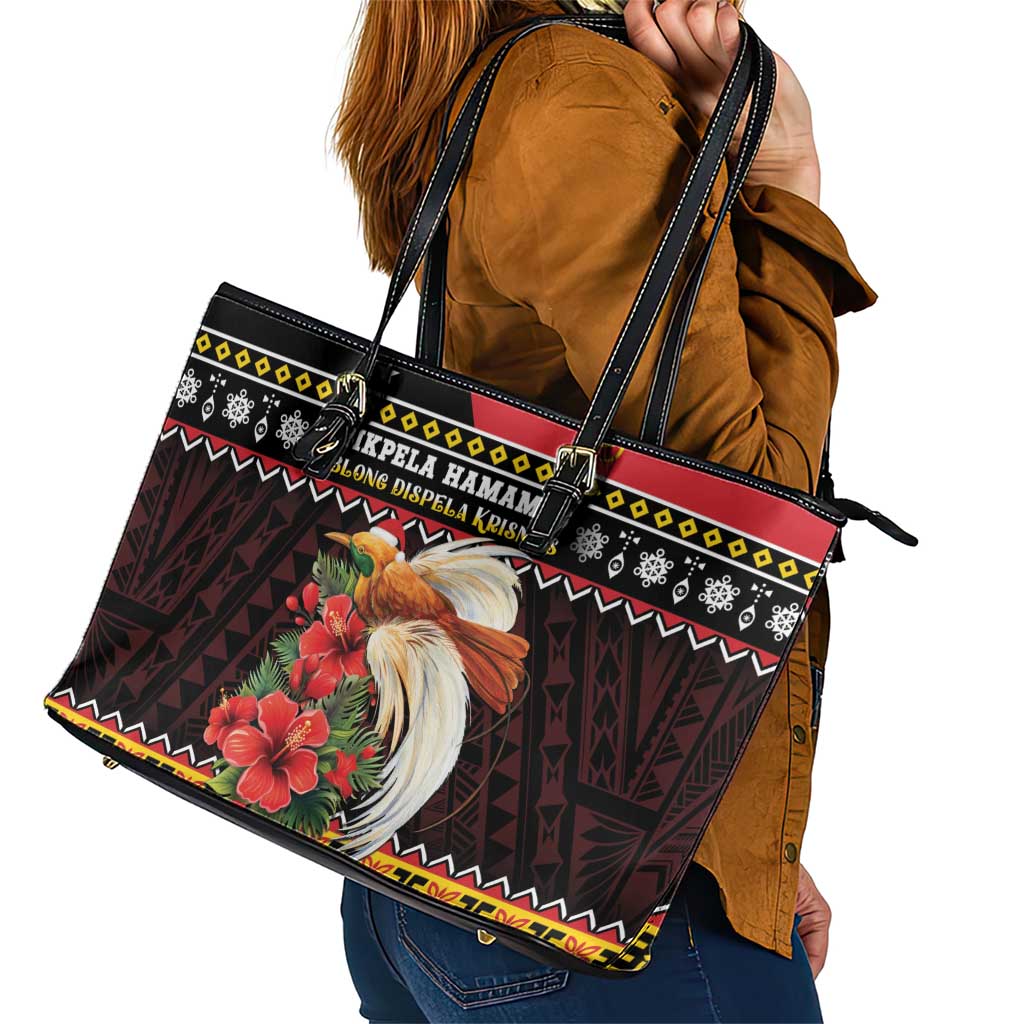 Papua New Guinea Christmas Leather Tote Bag Bird Of Paradise Hamamas Krismas LT05 - Polynesian Pride