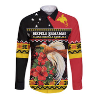 Papua New Guinea Christmas Long Sleeve Button Shirt Bird Of Paradise Hamamas Krismas LT05 Unisex Black - Polynesian Pride